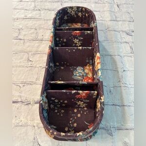 VINTAGE STOR-AID NEW YORK BROWN FLORAL EMBROIDERED FABRIC COVERED STORAGE BOX